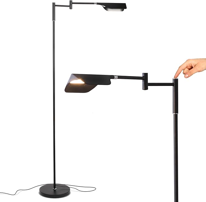 Brightech Leaf Pharmacy LED Reading Lamp, Dimmable Floor Lamp with Easy Rotation over Chair or Desk for Living Rooms & Offices, Adjustable Standing Lamp, Tall Lamp for Sewing & Craftwork - Jet Black - LeafyLoom