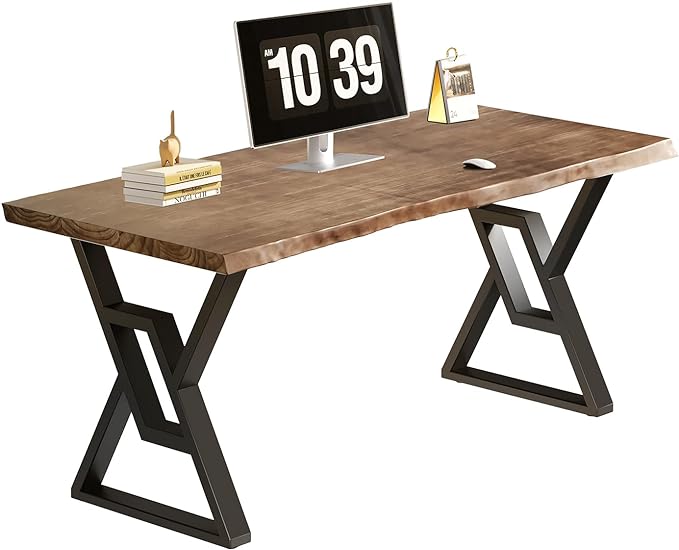 Rustic Brown 55-inch Solid Wood Computer Desk - Modern Gaming Workbench for Home Office, Modern Simple Design, Ideal for Study, Writing, Dining - LeafyLoom