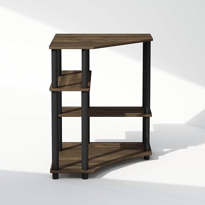 Furinno Turn-N-Tube Multipurpose Corner Shelf, Display Rack, Bookshelf, Columbia Walnut/Black - LeafyLoom