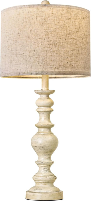 BOBOMOMO Resin 27.5" Farmhouse Lamps for Bedrooms Retro Side Table Lamps Bedside Lamp for Side Nightstand Living Room Off-white（1 Pack） - LeafyLoom