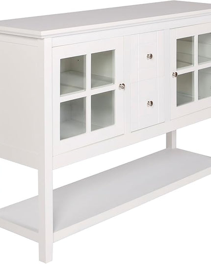 Walker Edison Charlotte Classic Glass Door Storage Buffet, 52 Inch, White - LeafyLoom