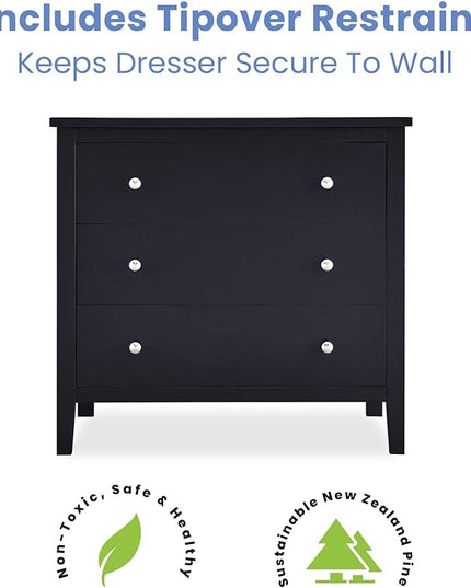 Delta Children Campbell 3 Drawer Dresser, Midnight Grey - LeafyLoom