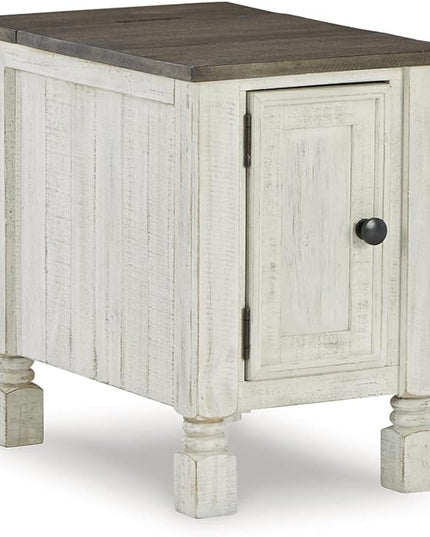 Ashley Havalance Lift Top Coffee Table with 2 Hidden Trays & Farmhouse Chair Side End Table, Gray & White - LeafyLoom