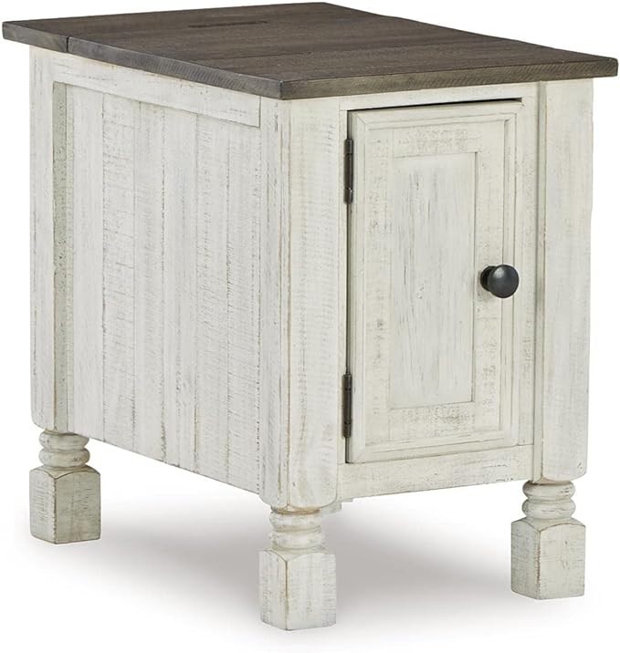 Ashley Havalance Lift Top Coffee Table with 2 Hidden Trays & Farmhouse Chair Side End Table, Gray & White - LeafyLoom