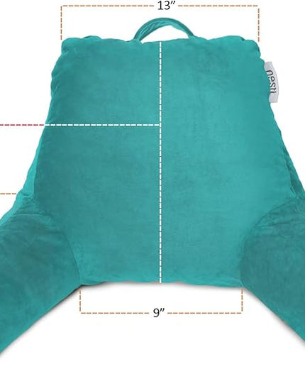 Clara Clark Reading Pillow for Kids, Small Back Pillow for Sitting Up in Bed, Memory Foam Back Support Pillow, Reading Pillows for Sitting in Bed Teal Gaming Pillow for Bed Chair with Arms and Pockets - LeafyLoom