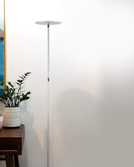 Brightech Sky LED Floor lamp, Torchiere Super Bright Floor Lamp for Living Rooms & Offices - Dimmable, Tall Standing Lamp for Bedroom Reading - Platinum Silver - LeafyLoom