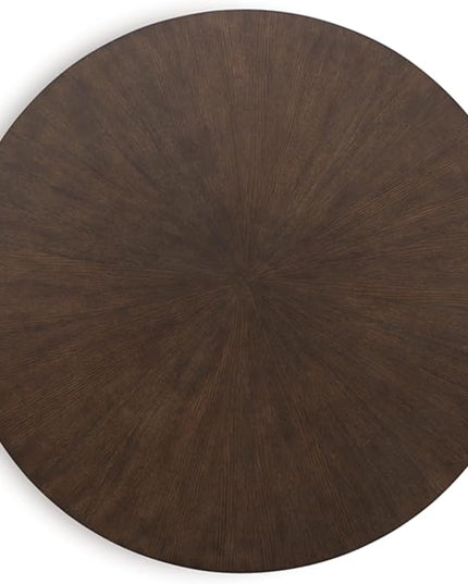 Signature Design by Ashley Brazburn Contemporary Round 42" Coffee Table, Metallic & Brown Finish - LeafyLoom
