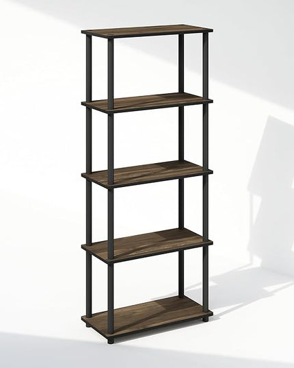 Furinno Turn-N-Tube 5-Tier Multipurpose Compact Display Rack, Shelving Unit, Bookcase, Columbia Walnut/Black - LeafyLoom