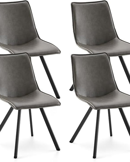 COLAMY PU Leather Dining Chairs Set of 4, High Back Modern Upholstered Dining Room Kitchen Side Chair with Metal Legs for Home/Living Room/Bedroom/Office, Grey - LeafyLoom