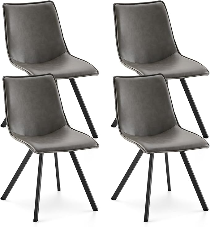 COLAMY PU Leather Dining Chairs Set of 4, High Back Modern Upholstered Dining Room Kitchen Side Chair with Metal Legs for Home/Living Room/Bedroom/Office, Grey - LeafyLoom