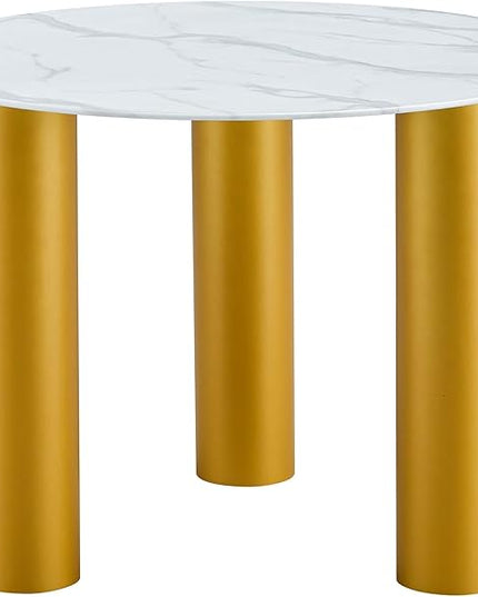 NicBex 40Inch Round Dining Table,Minimalist Kitchen Table with Artificial Marble Glass Stickers and Golden MDF Legs for 2 to 4,Leisure Coffee Table for Kitchen,Small Space and Living Room,Golden - LeafyLoom