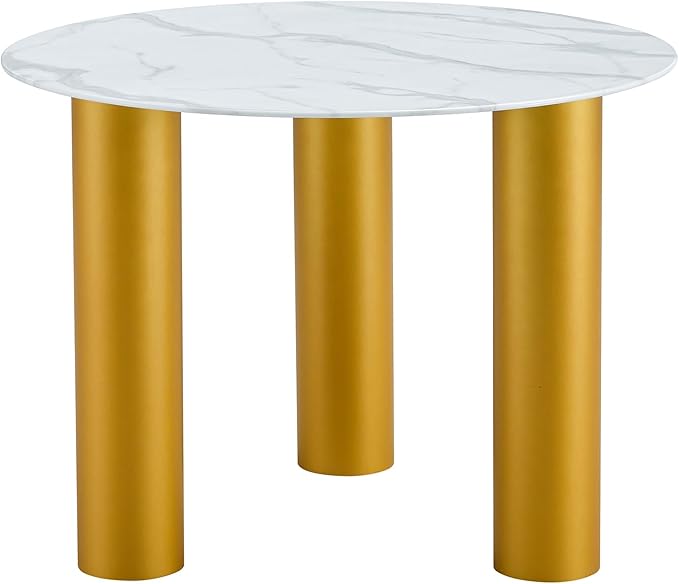 NicBex 40Inch Round Dining Table,Minimalist Kitchen Table with Artificial Marble Glass Stickers and Golden MDF Legs for 2 to 4,Leisure Coffee Table for Kitchen,Small Space and Living Room,Golden - LeafyLoom
