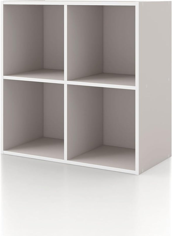 Apexa 4 Cube Storage Organizer Shelves, Stackable Wood Bookcase Fits Cubby Bins for Organization, Dorm Teen Room Decor & Home Office, Greige - LeafyLoom
