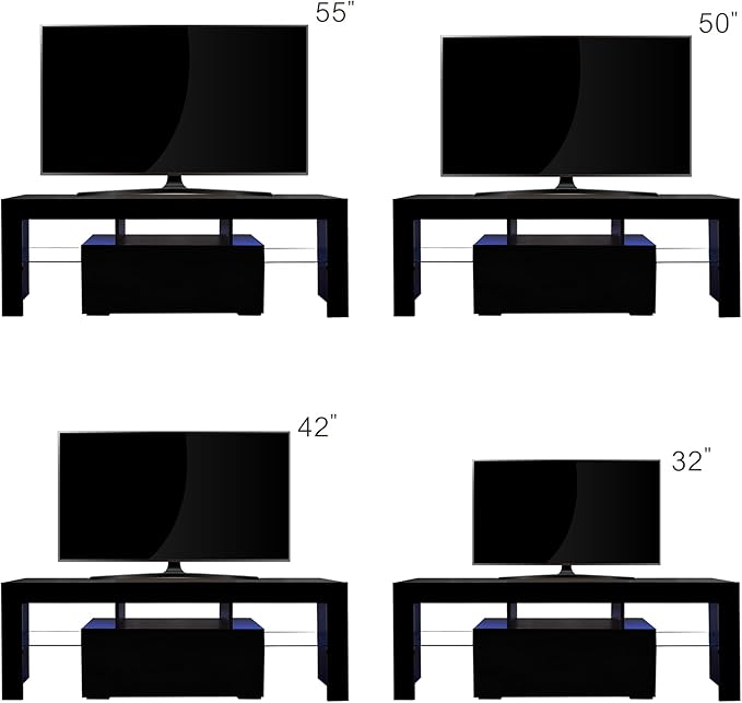 70Inch TV Stand Base, Entertainment Center Cabinet with LED Light Media Console for Living Room, Bedroom, Black-2 - LeafyLoom