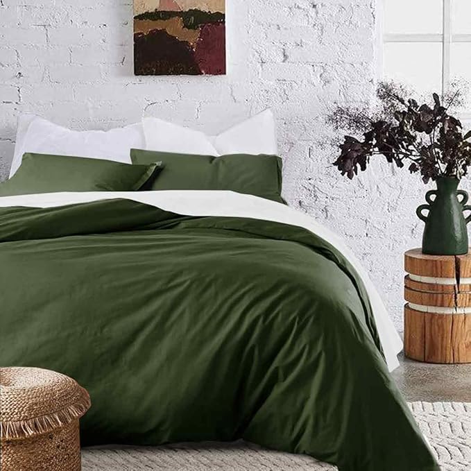 ETDIFFE Green King Size Comforter Set, 3 Piece Dark Olive Aesthetic Modern Bedding Set - All Season Soft & Lightweight Microfiber Down Alternative Comforter Bed Set with 2 Pillow Shams for Women Men - LeafyLoom
