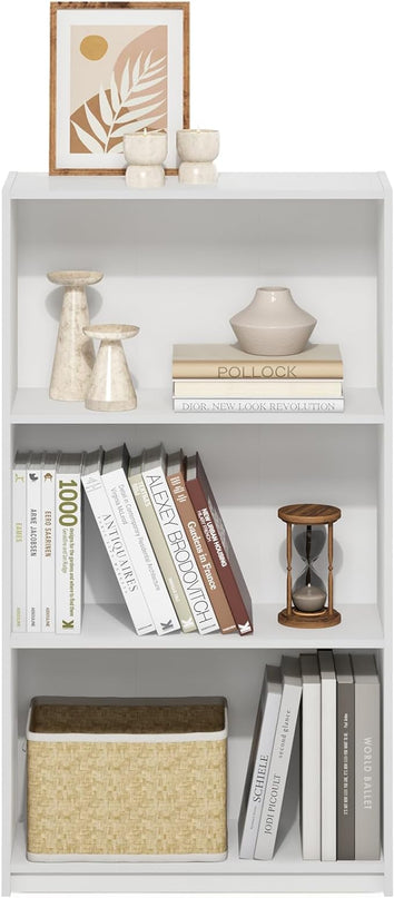 Furinno Basic 3-Tier Bookcase Storage Shelves, White/White - LeafyLoom