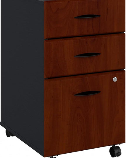 Bush Business Furniture Series A 3 Drawer Mobile File Cabinet in Hansen Cherry & Galaxy - Assembled, Rolling Document Storage for Home or Professional Office - LeafyLoom