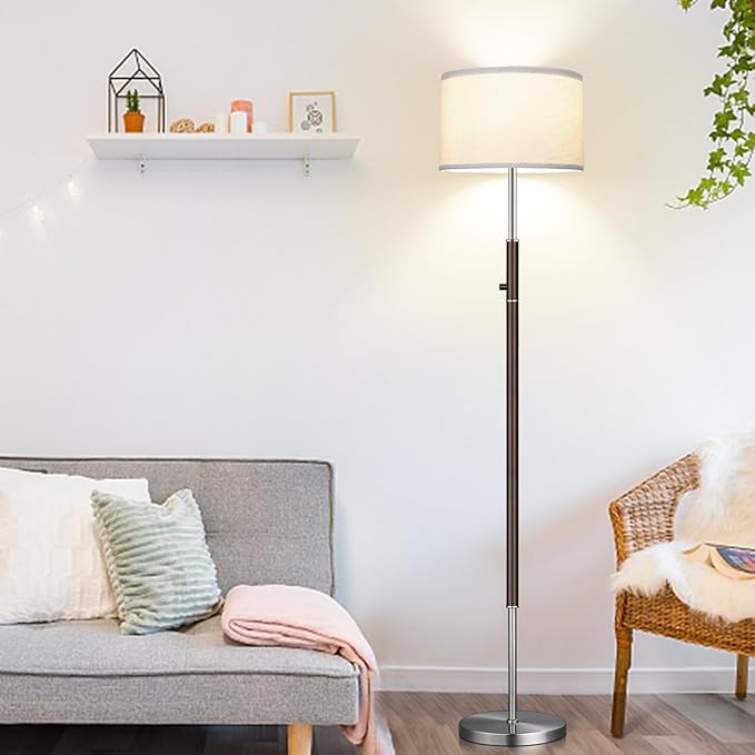 【Upgraded】 Dimmable Floor Lamp for Living Room, 1100 Lumens LED Edison Bulb Included, Simple Standing Lamp with Linen Lamp Shade, Modern Tall Lamp for Living Room Bedroom Office Dining Room Dorm - LeafyLoom