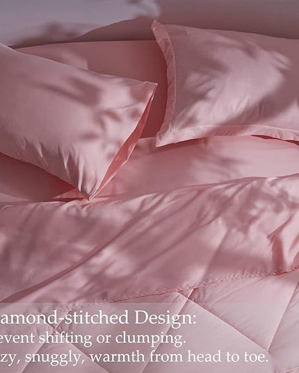 NexHome Pink King Bed in a Bag 7-Pieces Comforter Sets with Comforter and Sheets Soft All Season Bedding Sets with Comforter, Pillow Shams, Flat Sheet, Fitted Sheet and Pillowcases - LeafyLoom