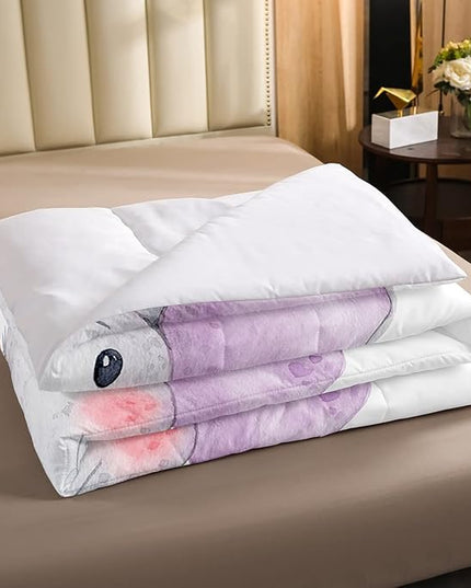 Kids Elephant Bedding Set Cute Animal Comforter Set Full For Girls Boys Kawaii Room Decor, Flower Branches Duvet Sets Cartoon Elephant With Floral Down Comforter With 2 Pillow Cases, Purple Blue - LeafyLoom