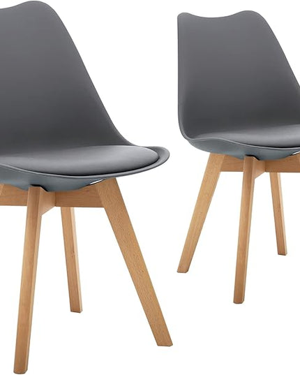 CangLong Mid Century Modern Side Chair with Wood Legs for Kitchen, Living Dining Room, Set of 2, Grey - LeafyLoom