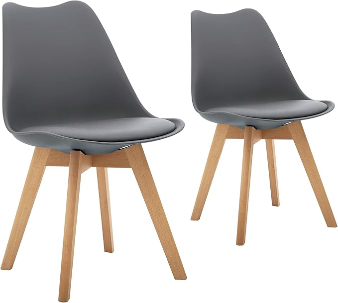 CangLong Mid Century Modern Side Chair with Wood Legs for Kitchen, Living Dining Room, Set of 2, Grey - LeafyLoom