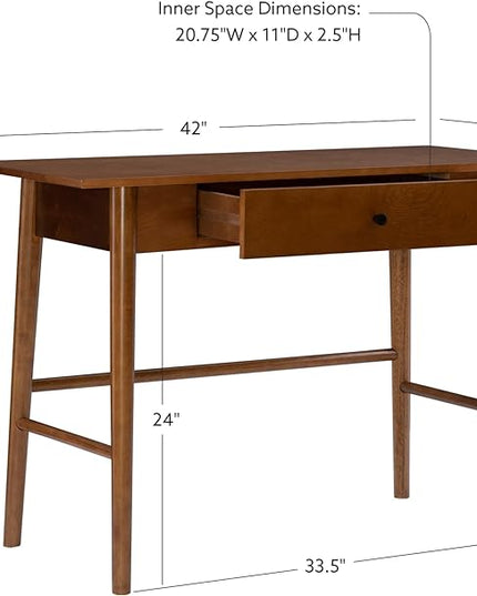 Linon Melissa Mid-Century Walnut Desk, 42" W x 19" D x 30" H - LeafyLoom