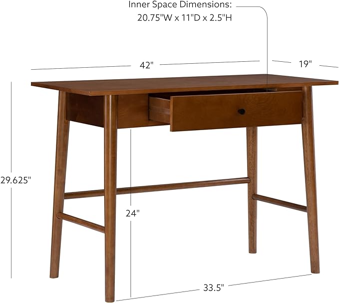 Linon Melissa Mid-Century Walnut Desk, 42" W x 19" D x 30" H - LeafyLoom