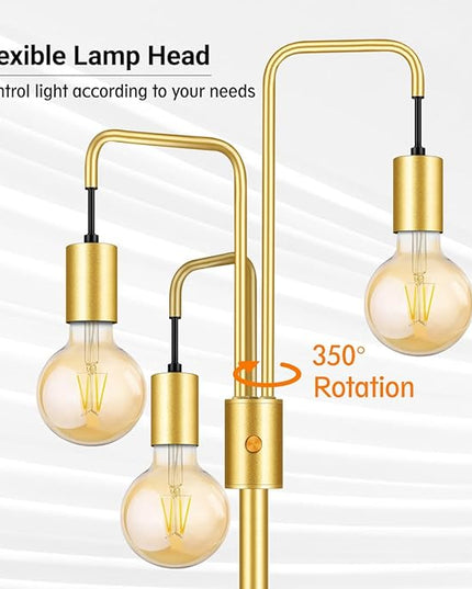 BoostArea Industrial Floor Lamp for Living Room,Gold Modern Standing Lamp Stand Up Lamp with 3 Light, Bulbs Not Included,Simple Design Floor Lamp for Bedroom, Living Room, Office, Kids Room, Reading - LeafyLoom