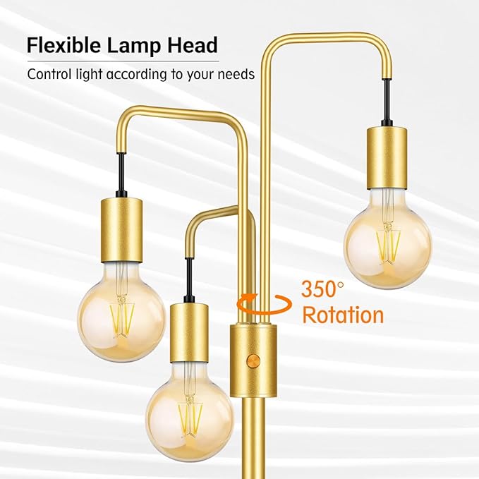 BoostArea Industrial Floor Lamp for Living Room,Gold Modern Standing Lamp Stand Up Lamp with 3 Light, Bulbs Not Included,Simple Design Floor Lamp for Bedroom, Living Room, Office, Kids Room, Reading - LeafyLoom