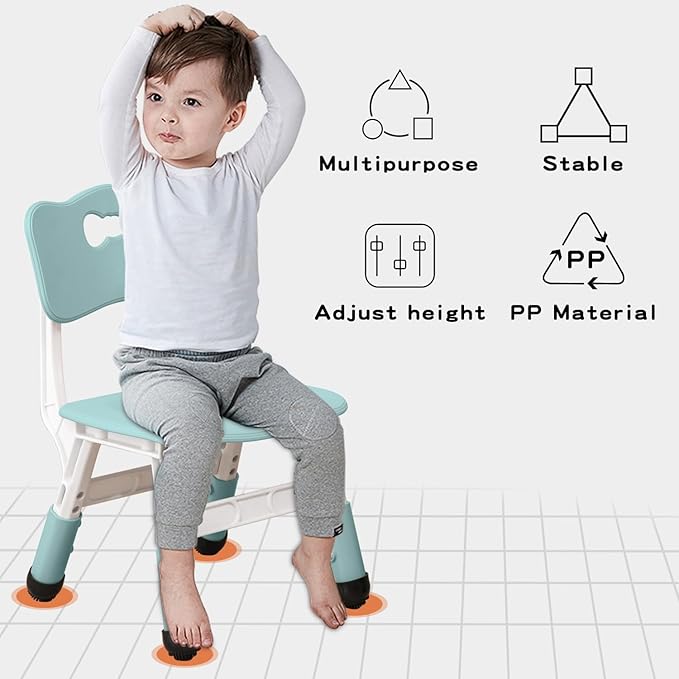 Adjustable Kid Chairs Indoor 3 Level Adjustable Suitable for Children Age 2-6. Maximum load-bearing 220LBS Suitable for Family Classroom and Nursery Child Seat Set (2-Pack-Ink Blue) - LeafyLoom