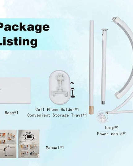 Lash Light Esthetician Lamp for Lash Extensions - LED Floor Lash Lamp Half Moon Ring Facial Light for Eyelash Tech with Pallets & Phone Holder Light for Tattoo Artists, Nail Tech X White - LeafyLoom