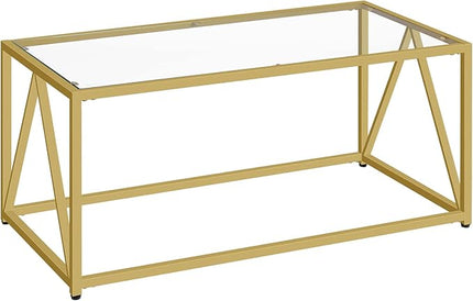 HOOBRO Glass Coffee Table, Gold Coffee Tables for Living Room, Gold Glass Coffee Table,1 Layer Center Table, Modern, for Apartment, Office, 39.4 x 19.7 x 17.7 Inches, Easy Assembly, Golden GD04KF01 - LeafyLoom