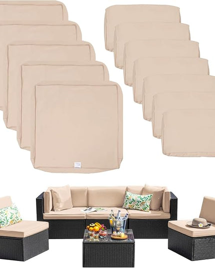 ClawsCover 12Pack Outdoor Seat and Back Cushions Replacement Covers Fit for 6Pieces 5-Seater Wicker Rattan Patio Furniture Conversation Set Sectional Couch Chairs,Light Khaki-Include Cover Only - LeafyLoom