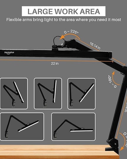 LED Architect Desk Lamp, 2500 Lumens, Dimmable, Metal Swing Arm, 5 Color Temperatures, 30W, Ideal for Task Work, Drafting, Reading, Clamp-on Office Table Lamp with 324 Bright LEDs(Black) - LeafyLoom