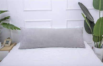 Full Size Body Pillow, Large Bed Sleeping Pillow for Side Sleeper, Long Pillow Insert with Breathable Velour Cover, 20x54 Inches (Grey) - LeafyLoom