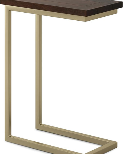 SIMPLIHOME Skyler SOLID MANGO WOOD and Metal 18 inch Wide Rectangle C Side Table in Dark Brown and Gold, Fully Assembled , for the Living Room and Bedroom - LeafyLoom