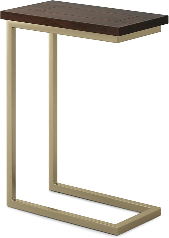 SIMPLIHOME Skyler SOLID MANGO WOOD and Metal 18 inch Wide Rectangle C Side Table in Dark Brown and Gold, Fully Assembled , for the Living Room and Bedroom - LeafyLoom