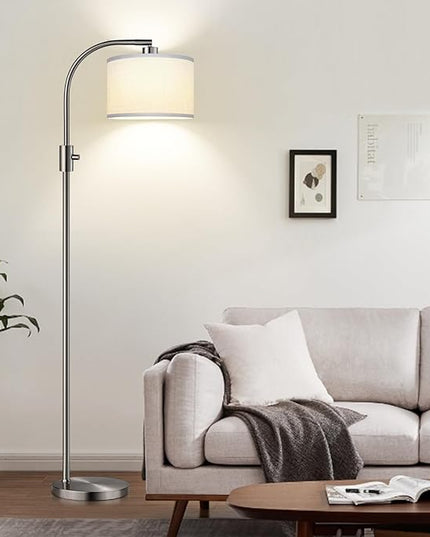 【Upgraded】 Dimmable Floor Lamp, 1200 Lumens LED Bulb Included, Gold Arc Floor Lamps for Living Room Modern Standing Lamp with Linen Shade, Tall Lamp for Living Room Bedroom Office Reading Room Nursery - LeafyLoom