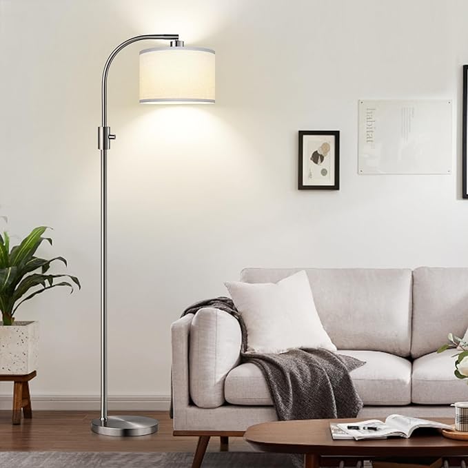【Upgraded】 Dimmable Floor Lamp, 1200 Lumens LED Bulb Included, Gold Arc Floor Lamps for Living Room Modern Standing Lamp with Linen Shade, Tall Lamp for Living Room Bedroom Office Reading Room Nursery - LeafyLoom
