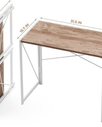 Coavas 31.5 inch Folding Desk No Assembly Required, Writing Computer Desk Space Saving Foldable Table Simple Home Office Desk, Oak - LeafyLoom