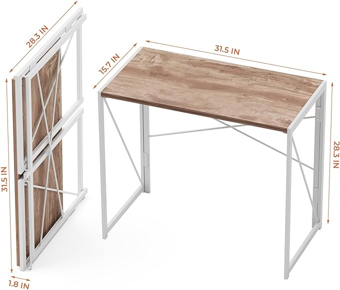 Coavas 31.5 inch Folding Desk No Assembly Required, Writing Computer Desk Space Saving Foldable Table Simple Home Office Desk, Oak - LeafyLoom