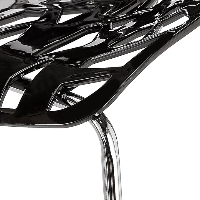 CangLong Modern Mid Century Plastic Shell Hollow Matal Legs Dining Chairs, set of 4, Black - LeafyLoom
