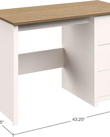 Lavish Home Traditional Desk with Attached 3-Drawer File Cabinet-for Home Office, Bedroom, Computer, or Craft Table, White and Wood Finish - LeafyLoom