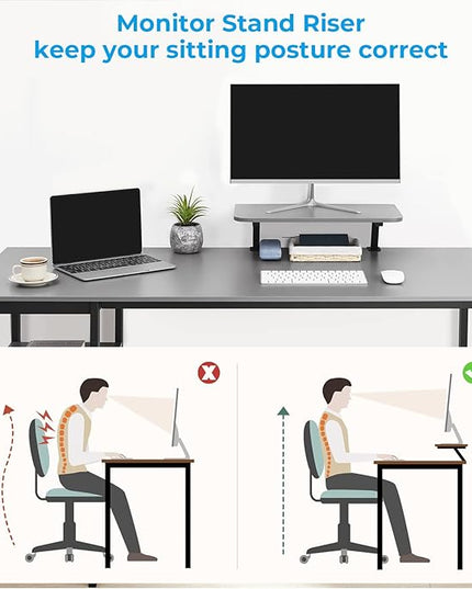 GreenForest Computer Home Office Desk with Monitor Stand and Reversible Storage Shelves,55 inch Modern Simple Writing Study PC Work Table,Grey - LeafyLoom