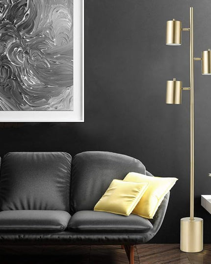 Globe Electric 67604 3-Light Floor Lamp, Matte Soft Gold, Large Weighted Base, Individual Rotary On/Off Switches on Shades, Floor Lamp for Living Room, Floor Lamp for Bedroom, Home Office Accessories - LeafyLoom