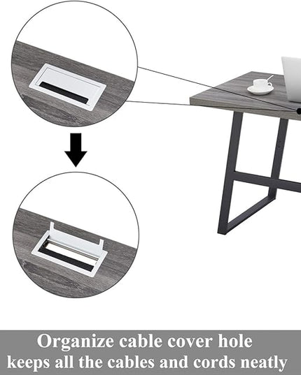 BON AUGURE 55 inch Modern Writing Desk, Rustic Computer Desk for Home Office, Sturdy Simple Wood and Metal Desk, Industrial Work Study Table (Dark Grey Oak) - LeafyLoom