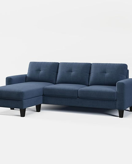 L Shaped Convertible Sectional Sofa, 3 Seater Linen Fabric Corner Couch with Reversible Chaise Movable Ottoman, Button Tufted Sofa&Couches for Small Apartments, Living Rooms and Offices - LeafyLoom