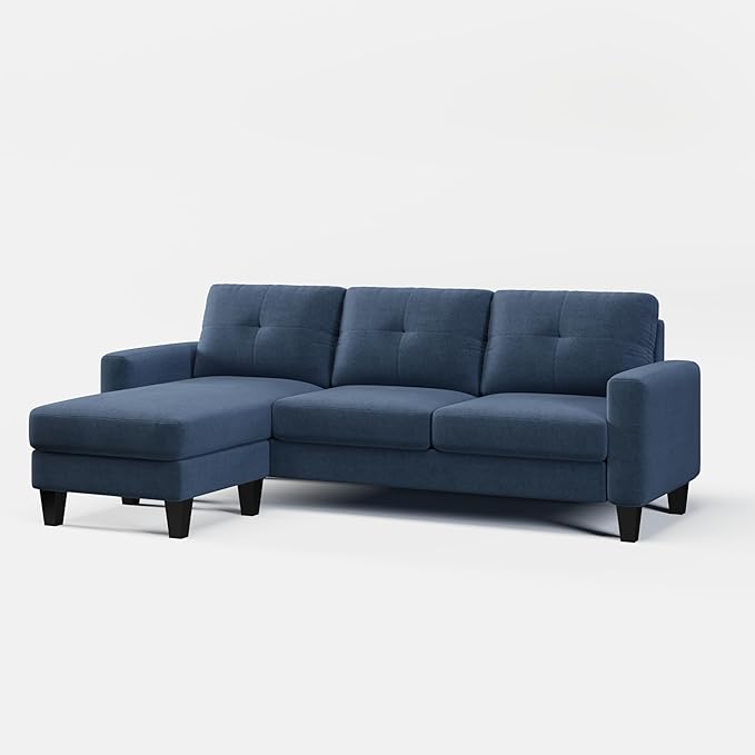 L Shaped Convertible Sectional Sofa, 3 Seater Linen Fabric Corner Couch with Reversible Chaise Movable Ottoman, Button Tufted Sofa&Couches for Small Apartments, Living Rooms and Offices - LeafyLoom