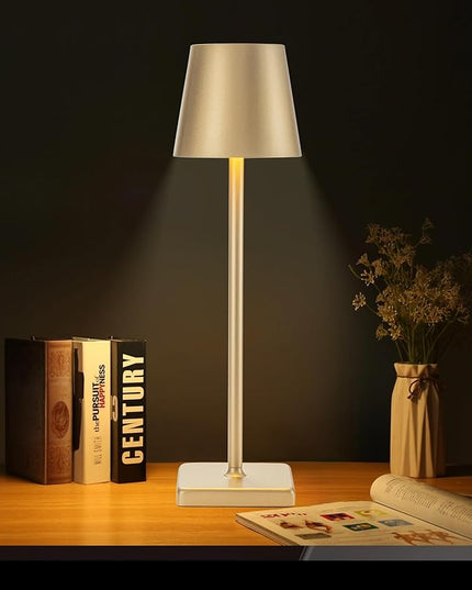 Gold Cordless Table Lamp, Aluminum Shell LED Rechargeable Desk Lamp, 3W 5200mAh Battery Operated Table Light, 3 Color Stepless Dimming Up Waterproof for Living Room/Indoor/Outdoor (Gold) - LeafyLoom